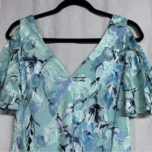 Alex Evenings Floral Jacquard Dress with Flounce Hi-Low Hem V-Neck NWOT - Picture 6 of 6